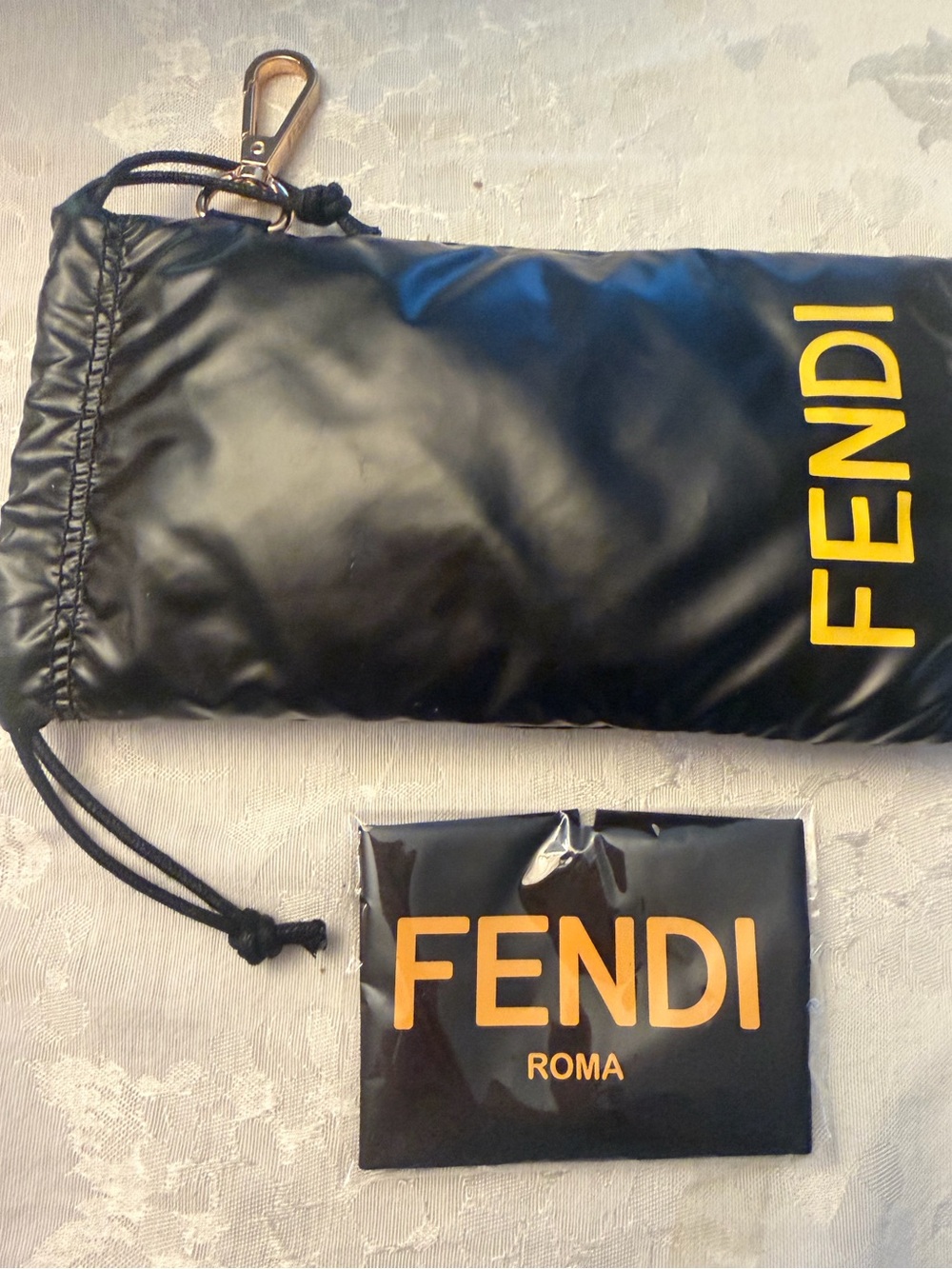 Fendi Black Sunglass Pouch with Gold Hardware and Logo Clip